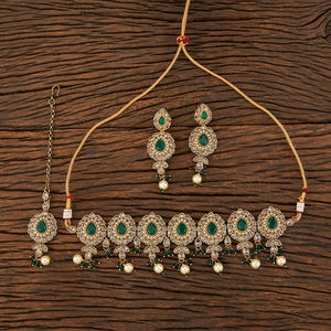Artificial Export Gold Plated Antique Handmade <b>Choker</b> Style Monalisa Stone <b>Necklace</b> Set in India - Product Image 4