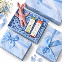 Boîte cadeau rigide en satin bleu de luxe avec nœud, réutilisable, avec couvercle et base, pour mariage, logo personnalisé, OEM, ODM