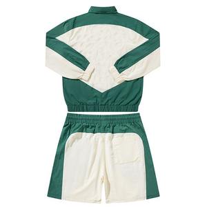 Wholesale Waterproof Nylon Windbreaker 2 Piece Set Short Set Green With <b>White</b> Panel Full Zip-Up Oversized <b>Jacket</b> with Tracksuit - Product Image 2