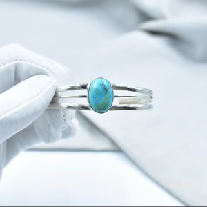 Sterling Silver Adjustable Bangle with Mojave <b>Turquoise</b> Gemstone Handmade Design - Product Image 1