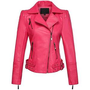 Best Quality Custom Logo <b>Women's</b> XL Size Motorcycle <b>Leather</b> <b>Jacket</b> <b>Long</b> Knitted Fabric Cotton Fur Wool Breathable Finished - Product Image 5