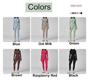 จั๊มสูทเล่นกีฬาความเข้มสูงของผู้หญิงชุดฟิตเนสแบบชิ้นเดียวมีคอตั้งสีตัดกัน - Product Image 3