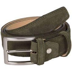 เข็มขัดหนังแท้สำหรับผู้ชายเข็มขัดหนังแท้สีเขียวมอสส์พร้อมหัวเข็มขัดเงิน - Product Image 2