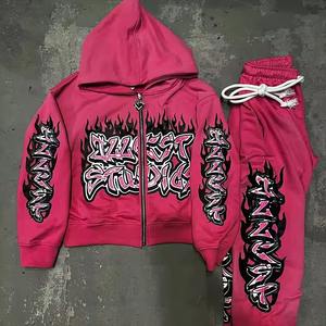 Sweat à capuche personnalisé OEM pour hommes 100% coton grande taille French Terry survêtement fermeture éclair Streetwear Vintage graphique brodé décontracté - Product Image 1