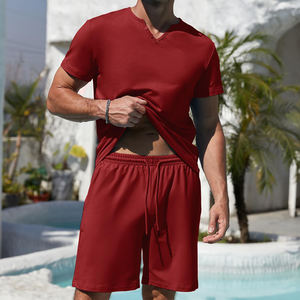New Arrival <b>Men's</b> Stylish Summer Two-Piece Set Knitted <b>Short</b> Sleeve T-Shirt <b>Shorts</b> Casual Streetwear for <b>Lounging</b> Wholesale - Product Image 5