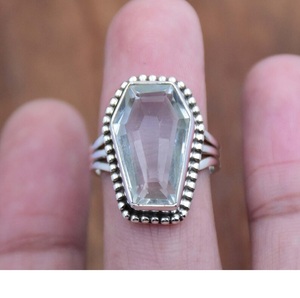 Amethyst <b>Ring</b> 925 Sterling Silver Coffin Shape Triple Band Statement <b>Ring</b> - Product Image 2