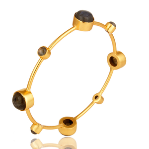 Labradorite Gemstone Bangle Shiny 14 Karat Gold Plated Brass Trending Fashion Bangle Jewelry Manufacturer - Product Image 3