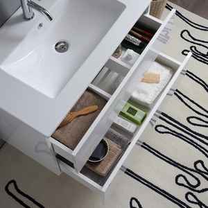 Mueble de Baño Suspendido en Pared Blanco Brillante de 80 cm con 2 Cajones, Espejo y Lámpara Baltimora, Juego de Baño - Product Image 3