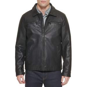 Veste de survêtement en cuir véritable décontractée authentique grande taille pour homme, veste en cuir d'agneau français à revers pour homme - Product Image 1