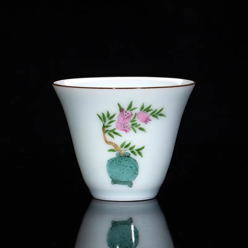 Juego de tazas de té de cerámica de porcelana blanca de estilo chino al por mayor, juego de tazas de té de cerámica hechas a mano