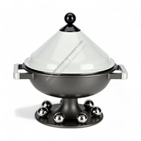 Tajine moderne écologique en acier inoxydable avec support de 24 cm de diamètre, plat de cuisson et de service rond élégant pour la maison et la restauration