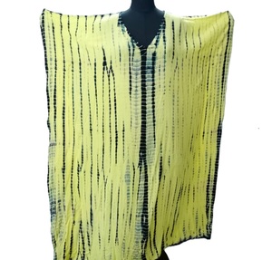 Floor Length V Neck Tie Dye Ladies Kaftan Yellow and Black Tie Dye <b>Viscose</b> <b>Fabric</b> Casual Lounge Wear Kaftan - Product Image 2
