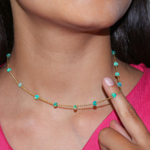 Collar de cadena con cuentas de plata de ley 925 para mujer, joyería de piedra natal de ópalo verde de 16 pulgadas para bodas y regalos - Product Image 3