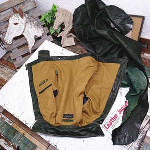 Men's Genuine Leather Sheep Skin Regular Slim Stiff Green Classic Cowboy Motorcycle Canvas High Street Windproof Warm Vintage - Product Image 4