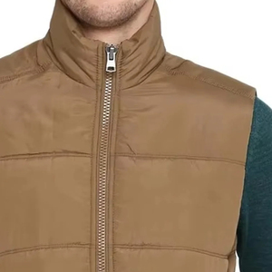 Men's Brown <b>Quilted</b> Vest Stand Collar Zipper Closure Casual Windproof Polyester <b>Wadding</b> Autumn Wear - Product Image 4