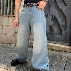 Premium grande taille hommes jean coupe ample droite Vintage Denim pantalon confortable à la mode pantalon de tous les jours en gros en vrac - Product Image 3