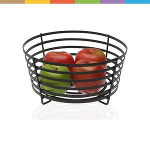 Cesta de frutas de metal con acabado negro artesanal con forma fuerte hecha a mano para una decoración atemporal y un almacenamiento funcional moderno - Product Image 1