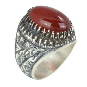 925 Sterling <b>Silver</b> Men's <b>Statement</b> <b>Ring</b> with Blue Chalcedony Agate Stone Emerald Cut Diamond Handcrafted for Everyday Wear - Product Image 1