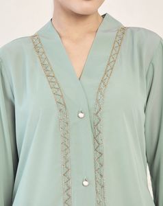 Nouvelle Robe Abaya Modeste Style 2026, Vêtement Islamique Ouvert sur le Devant, Longue Robe pour Femmes Musulmanes en Polyester à Col en V Floral - Product Image 4