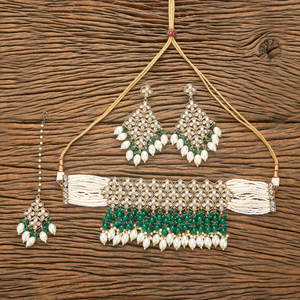 ชุดสร้อยคอเค้นคอทองแดงทองเหลืองอินโดนตะวันตกสําหรับผู้หญิงพร้อมการชุบเมฮันดีสําหรับของขวัญวันครบรอบการหมั้น - Product Image 1