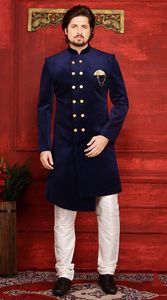 LATEST & BEAUTIFUL-GROOM NAVY-BLUE SHERWANI & WHITE <b>PANT</b> WITH HIGH QUALITY of FABRIC for PARTY-WEAR/WEDDING=2024 - Product Image 2