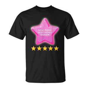 Camiseta New Rank Birthday Queen con diseño de cinco estrellas, color negro, talla para adultos - Product Image 1