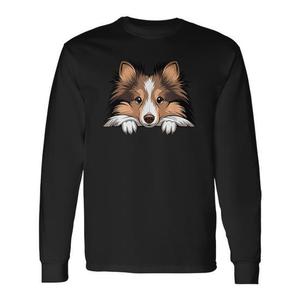 Simpatica maglietta a maniche lunghe con cucciolo di Shetland Sheepdog che fa capolino, regalo promozionale per gli amanti dei cani - Product Image 1