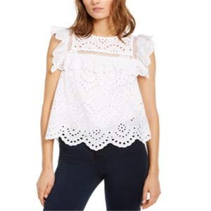 INC International Concepts Top da Donna Bianco con Maniche a Volant, Taglia Media, Ricamato e Lavorato a Maglia, per Ufficio, Autunnale - Product Image 1