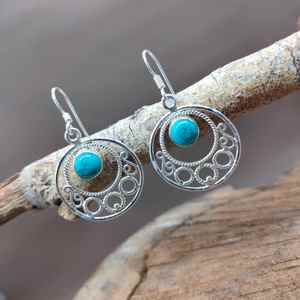 Boucles d'oreilles Turquoise Tirbal Design 925 Sterling Silver Turquoise Gemstone pour les femmes Fête de mariage - Product Image 1