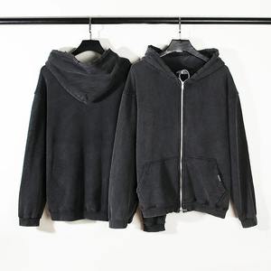 High Street Retro Washed Dirty Cut Zip Hooded Sweatshirts <b>Jacket</b> <b>Men</b> and Women Blank Harajuku Oversized Casual Hoodies - Product Image 3