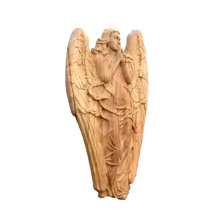 Estátua de escultura abstrata de madeira feita à mão Angel of Love, estatueta de decoração artística com detalhes, anjo