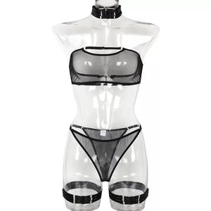 弹力网布和高腰内裤，带透明和服4件套睡衣-奢华珍珠内衣套装 - Product Image 5