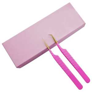 Pinzas Profesionales para Pestañas de Acero Inoxidable de Alta Calidad, Color Rosa Intenso, Antimagnéticas, con Punta de Fibra para Extensión de Volumen, Logotipo Personalizado - Product Image 6
