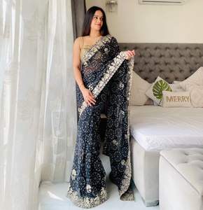 Saree indien élégant avec broderie lourde pour la fête et le mariage disponible aux meilleurs prix d'Inde - Product Image 5