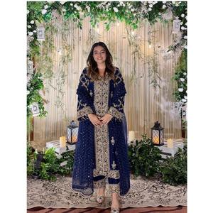 Conjunto de Kurti y Palazzo Recién Lanzado con Elegante Encaje, Vestido Pakistaní de 3 Piezas, Traje Palazzo para Venta de Exportación - Product Image 1