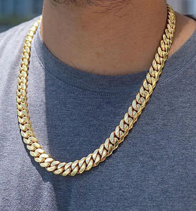 สร้อยคอเงินแท้ 925 ขนาด 11 มม. สไตล์ฮิปฮอปแบบไมอามี คิวบันลิงค์ ชุบทอง 18K สำหรับผู้ชาย เหมาะสำหรับงานปาร์ตี้ ของขวัญหมั้น - Product Image 1