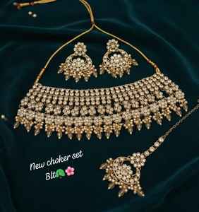 Luxury <b>Gold</b> Plated Kundan Choker Necklace <b>Set</b> with Earrings Maang Tikka Ethnic Indian Bridal Jewelry for Weddings Parties Gifts - Product Image 1