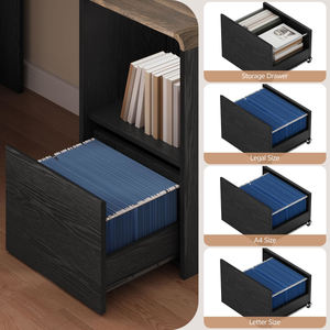 Bureau en <span class=keywords><strong>L</strong></span> avec tiroirs de classement, bureau d'ordinateur d'angle moderne, bureau de direction pour le travail à domicile avec prises électriques - Product Image 2