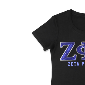 100 coton Zeta Phi Beta Sorority noir Sequin Tee brodé lettres grecques élégant étincelle décontracté grec vie vêtements chemise - Product Image 2