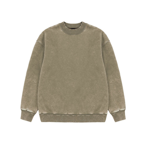 Sweat-shirt à col rond en sherpa uni personnalisé OEM, bordure et ourlet côtelés rayés, logo brodé - Product Image 5