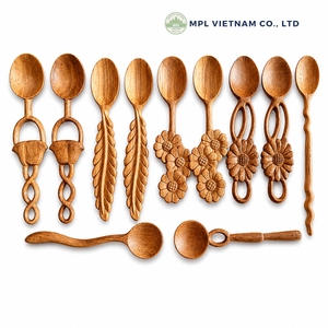 Cuillères à café en bois artisanal Doussie, assorties, avec manche sculpté à la main en forme de fleur, cuillères à dessert de luxe écologiques, vente en gros - Product Image 2