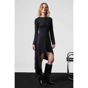 GRIMELANGE UGETRO Robe courte pour femme à col rond en tissu extensible avec détails de coutures et ourlet asymétrique - Product Image 4