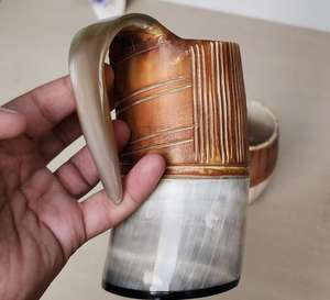 High Quality Eco-Friendly Buffalo <b>Horn</b> Mugs <b>Viking</b> <b>Horn</b> Mug Tankard with Carved Custom Engraving Logo India - Product Image 3