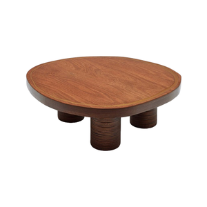 Table basse ronde de style européen antique Table basse sculptée en bois de teck pour salon meubles de chalet d'hôtel - Product Image 1