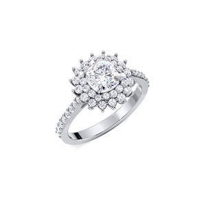 Bague de fiançailles de luxe avec diamant de laboratoire taille coussin de 1,50 ct et double halo |   Argent sterling 925 massif |   Certifié IGI vintage - Product Image 2