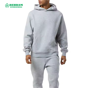 Sudaderas con capucha y sudaderas deportivas de cuello redondo de algodón gris jaspeado para hombre - Product Image 2