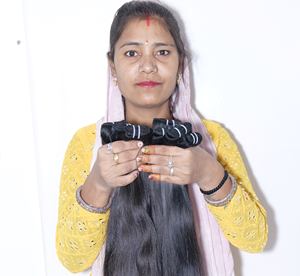 Extensiones de cabello humano de onda recta Natural indio Remy, Color negro sin procesar, sin enredos, sin paquetes, estilo de Peluca de Temple - Product Image 1