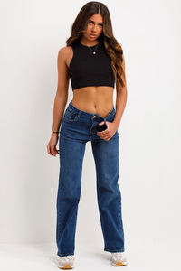 Pantalon en denim délavé à l'acide de couleur bleue surdimensionnée à imprimé personnalisé pour femmes pantalon en jean extensible délavé pour unisexe - Product Image 6