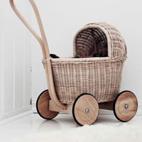 Poupée en rotin en osier Poussette Landau fait à la main pour enfants Faire semblant de jouer et accessoires photo Cadeau