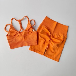Conjunto deportivo de levantamiento de cadera de cintura alta melocotón, ropa de Yoga de secado rápido a prueba de golpes, pantalones para correr 3/4, conjunto de dos piezas de Fitness - Product Image 4